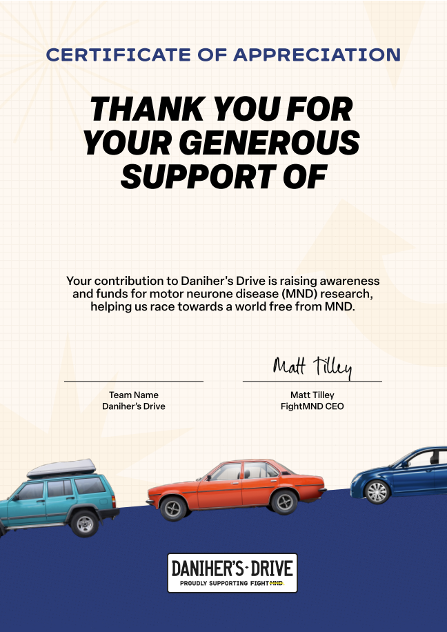 Daniher's Drive Certificate of Appreciation