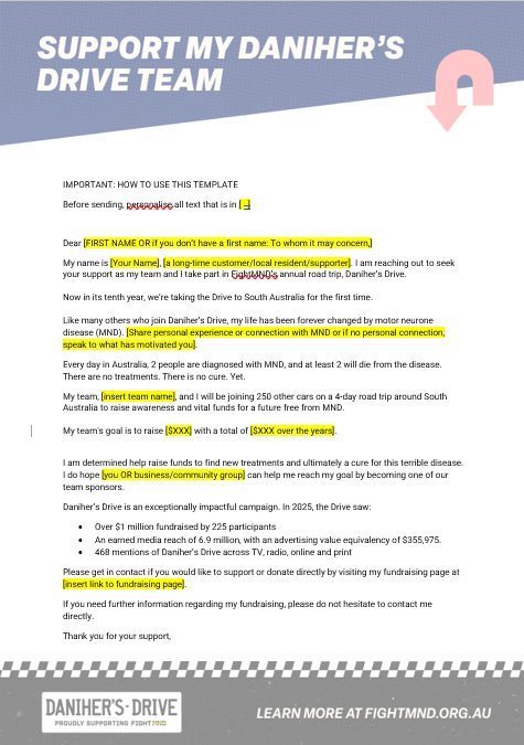 Daniher's Drive Sponsorship Letter